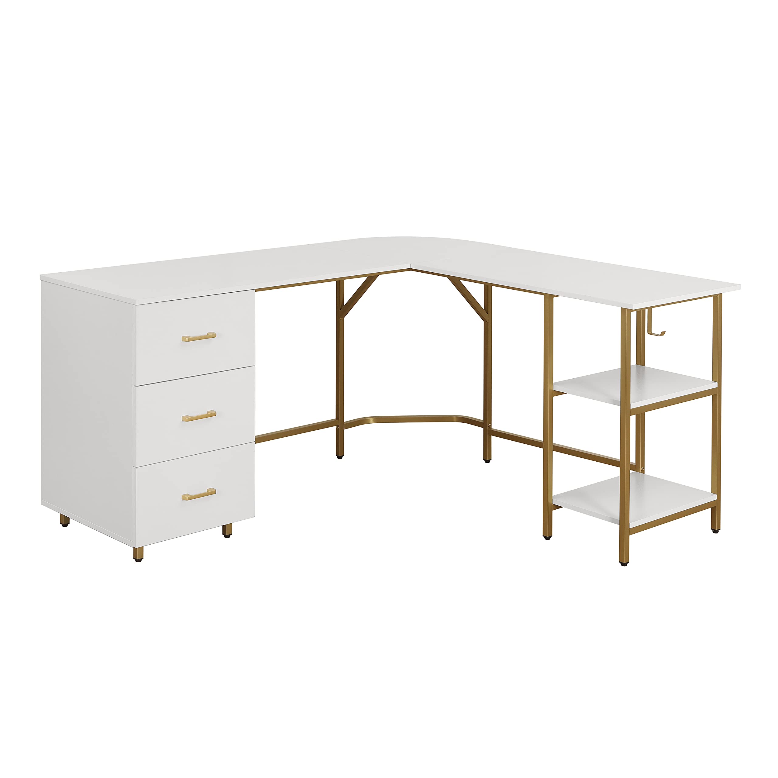 L-Shaped Computer Desk with Drawers & Storage Shelves