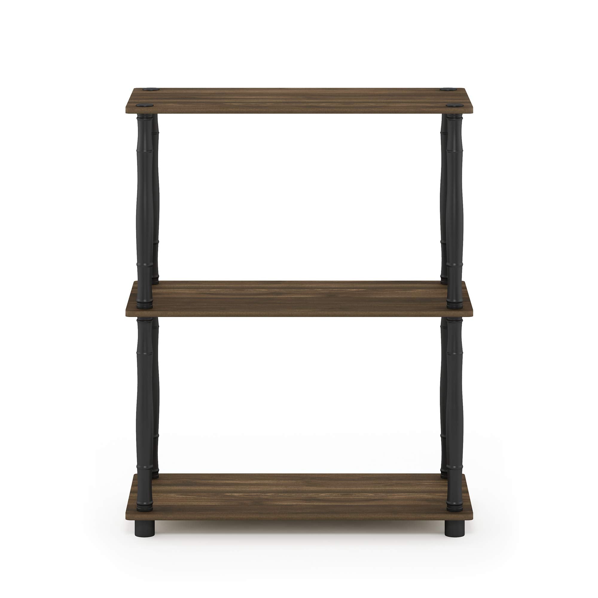Furinno TURN-N-TUBE Storage Shelves, 3-Tier Book Shelf, Corner Shelf, Toolless Open Shelves, for Organization and Storage, Living Room, Garage, Home Office, Columbia Walnut