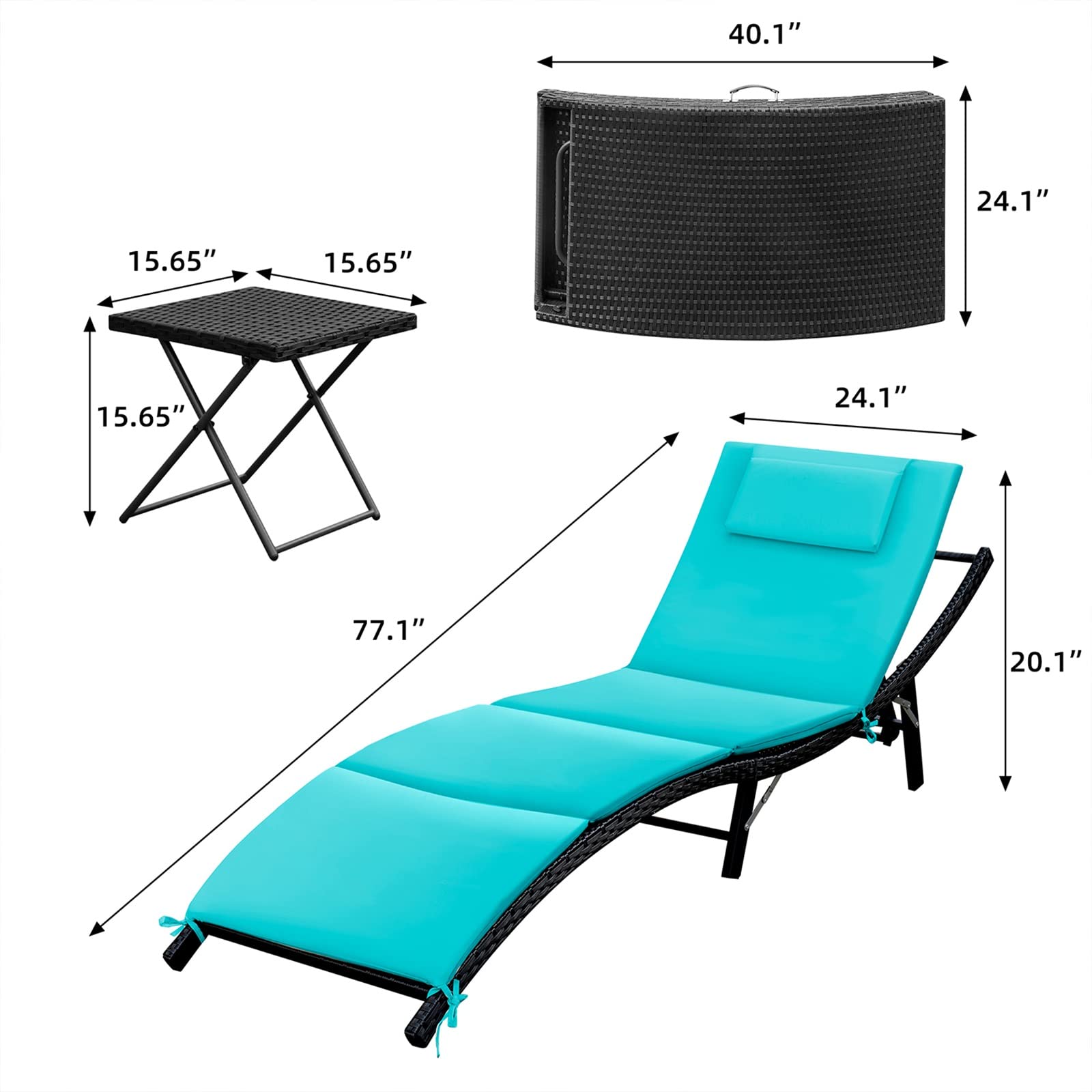 Outdoor Reclining Chaise Lounge Set with Side Table