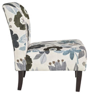Floral Armless Accent Chair – White, Blue & Gray