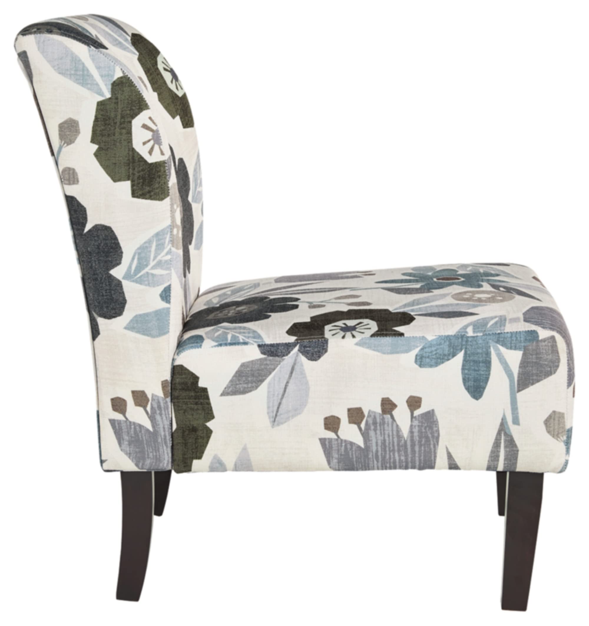 Floral Armless Accent Chair – White, Blue & Gray
