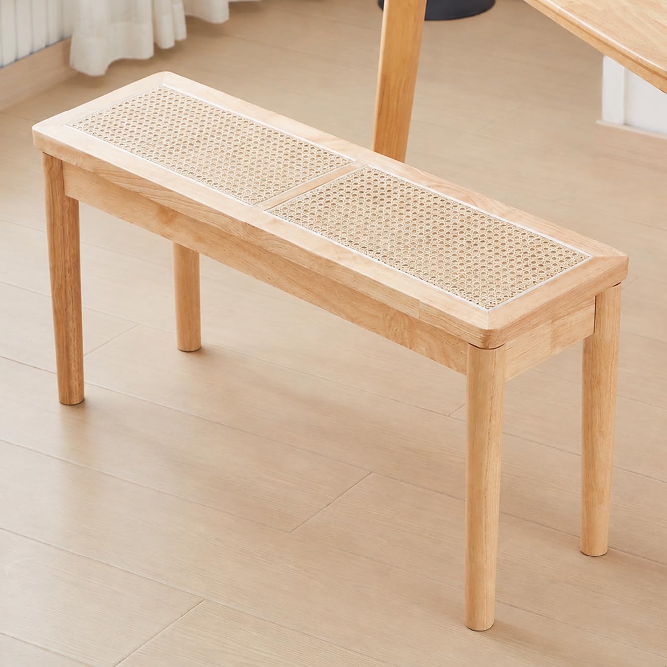 Jimenuco 40" Wooden Dining Bench with Hand Woven Rattan Seat,Solid Wood Bench for Entryway,Living Room,Kitchen and Bedroom（Nature Wood，18" H