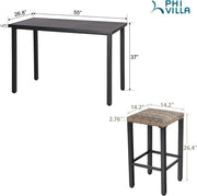 PHI VILLA 5 Piece Patio Bar Set, Black Wood Grain Metal Bar Table & 4 Wicker High Bar Stools, Bar Height Outdoor Dining Set for Porch, Yard, Deck, Poolside
