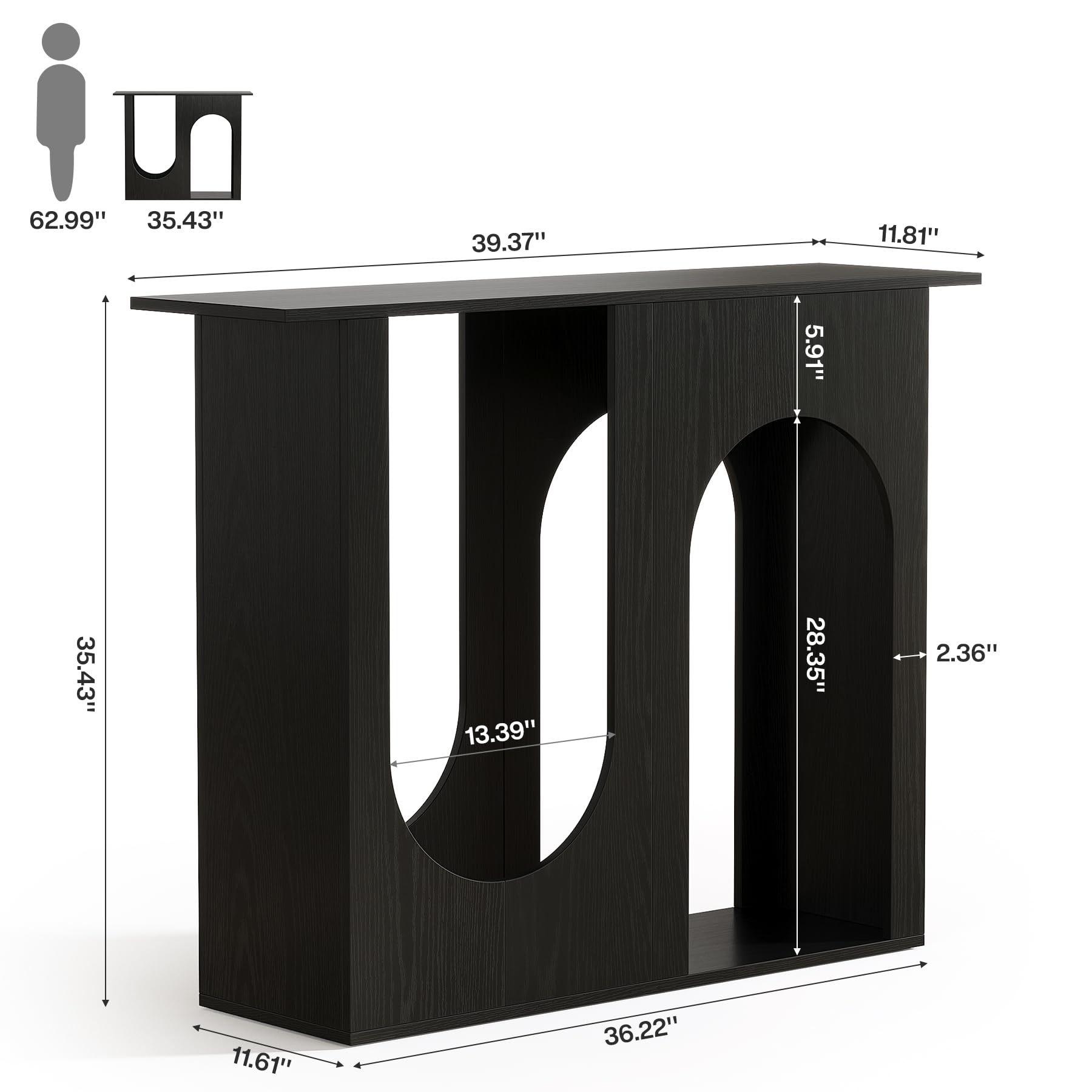Tribesigns Black Entryway Table, 39.4'' Narrow Console Table with Arched Design, Modern Foyer Table for Entryway, Hallway, Easy Assembly