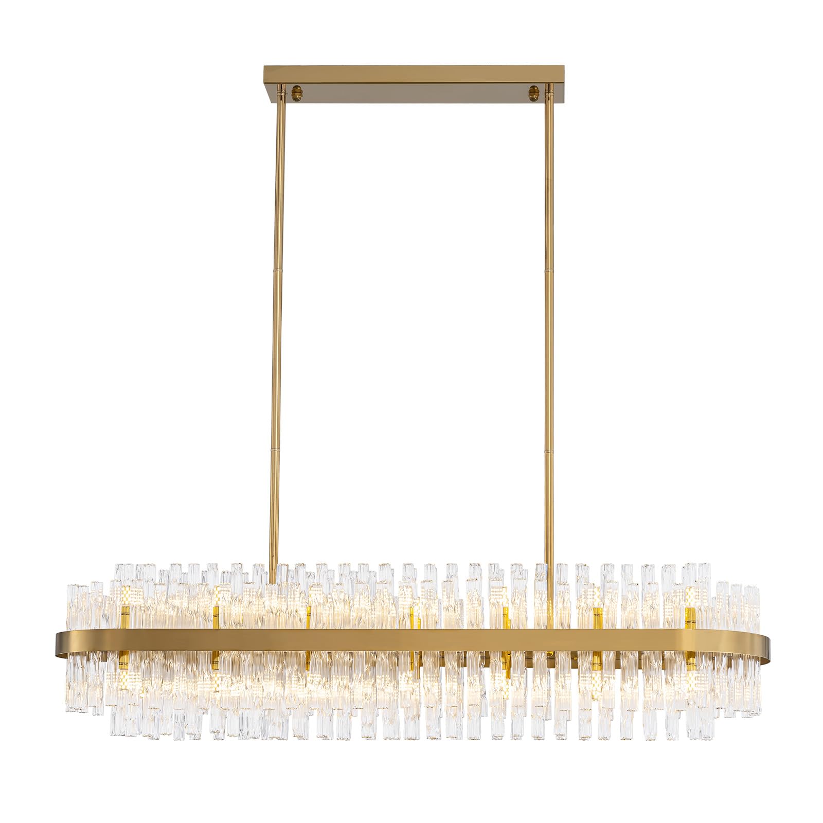 WECHAET 28-Light Modern Gold Rectangle Chandeliers for Dining Room Kitchen Island Light Fixture, 2 Tiers Wave Crystal Glass Chandelier for Living Room, L45.7''