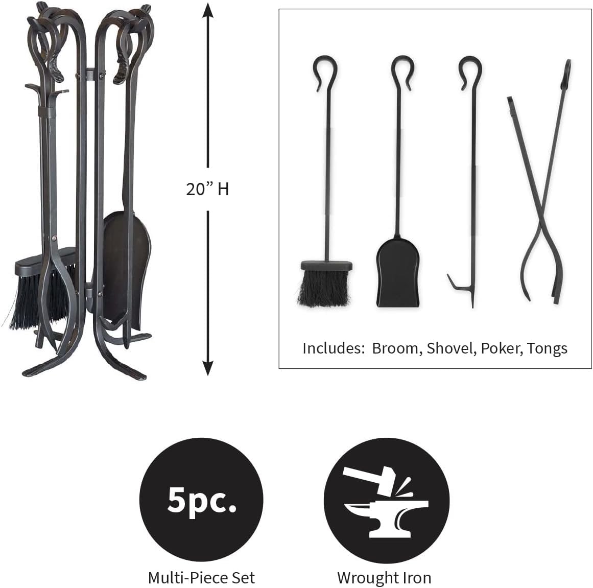 5-Piece Compact Fireplace Tool Set