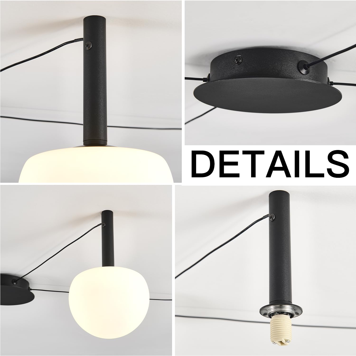 LINDUGUYI 3-Light Black Glass semi Embedded Ceiling Light Suitable for Living Rooms, bedrooms, corridors, Dining Rooms, Dining Rooms, Bubble Ball Ceiling Light (DIY Design is Available)