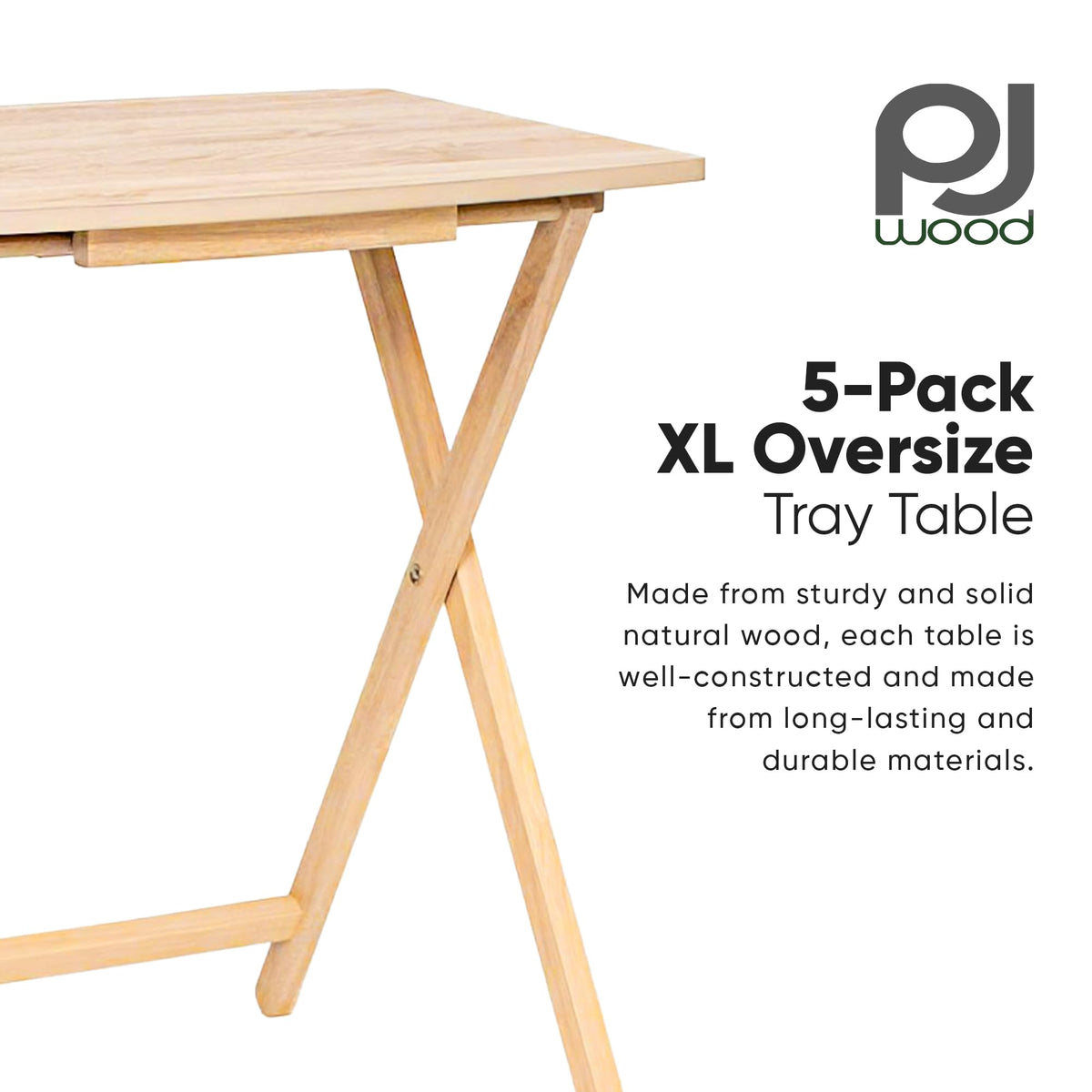 PJ Wood XL Oversize Tray Table, Natural Wood, 5-Pack