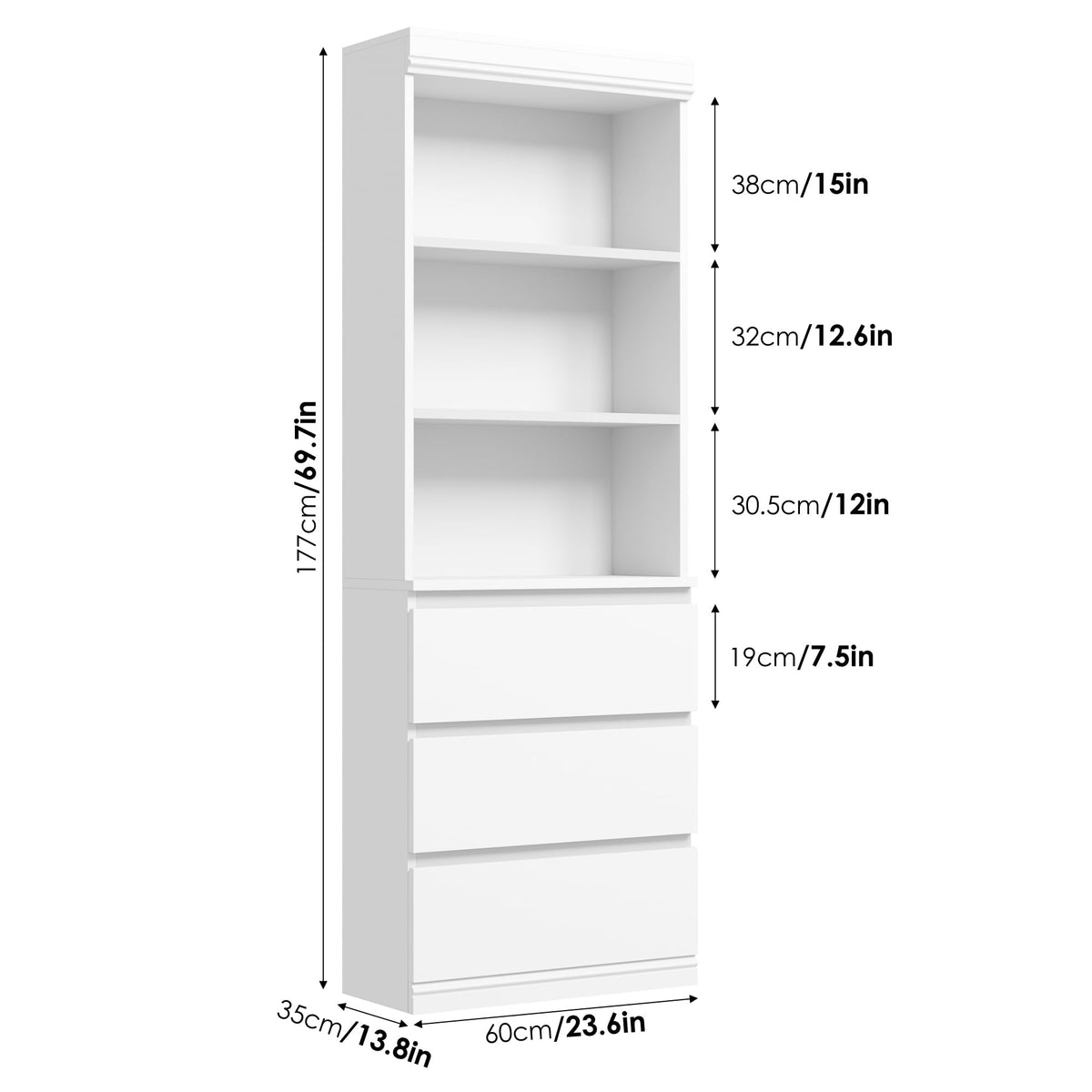 Bookshelf with 3 Drawers