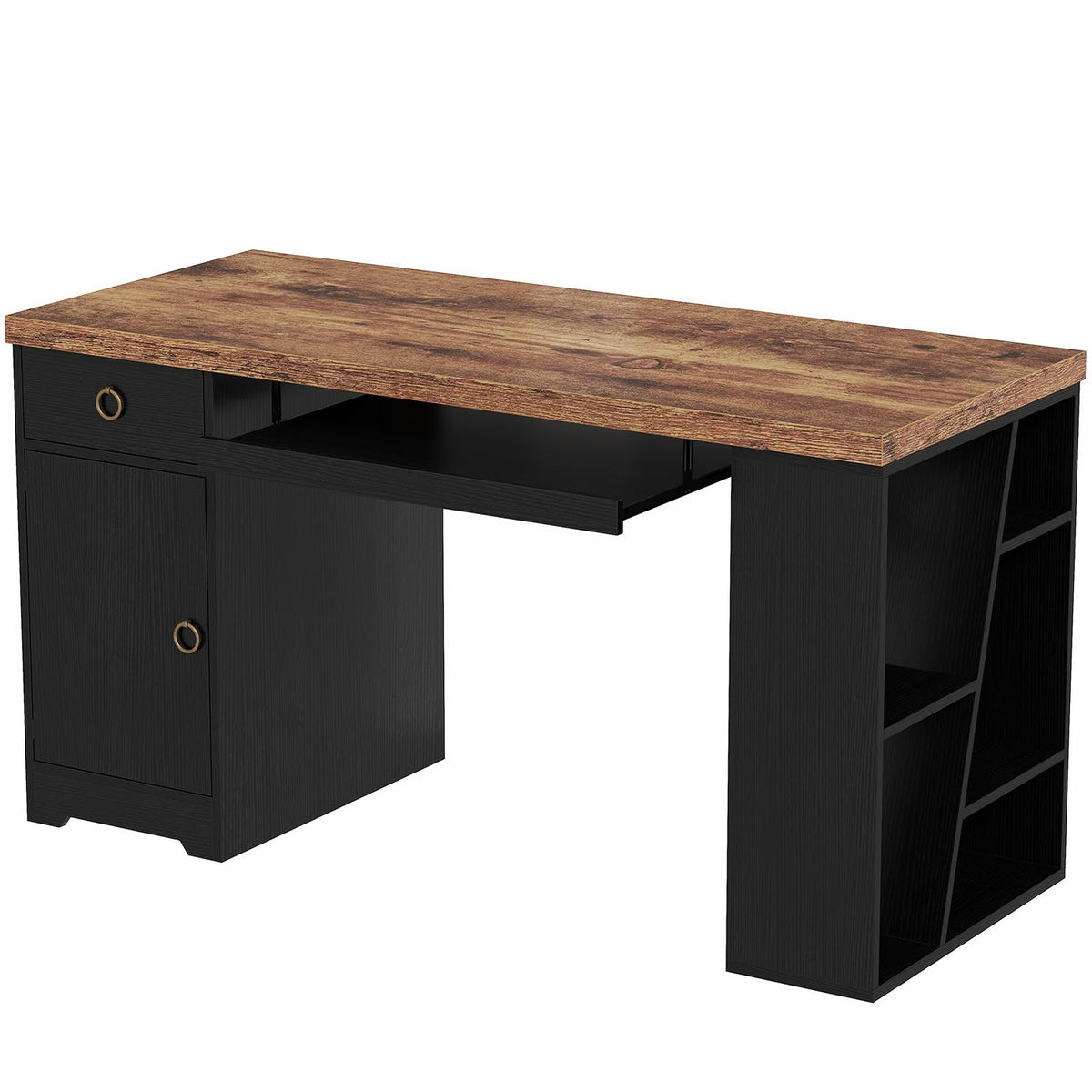 HSH Office Desk with Keyboard Tray in Home, Computer Desk with Storage 55"