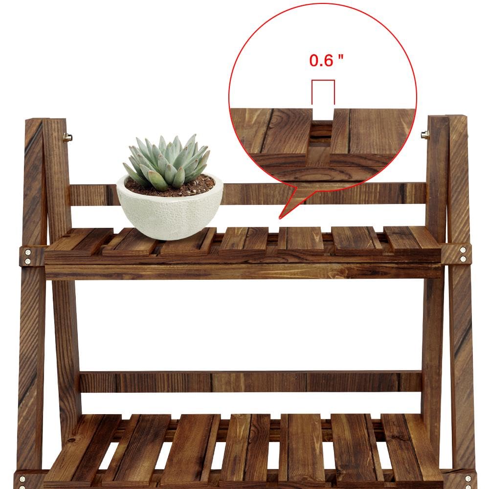 Yaheetech Wooden Plant Stand, 3-Tier Foldable Ladder Shelf, Indoor Outdoor
