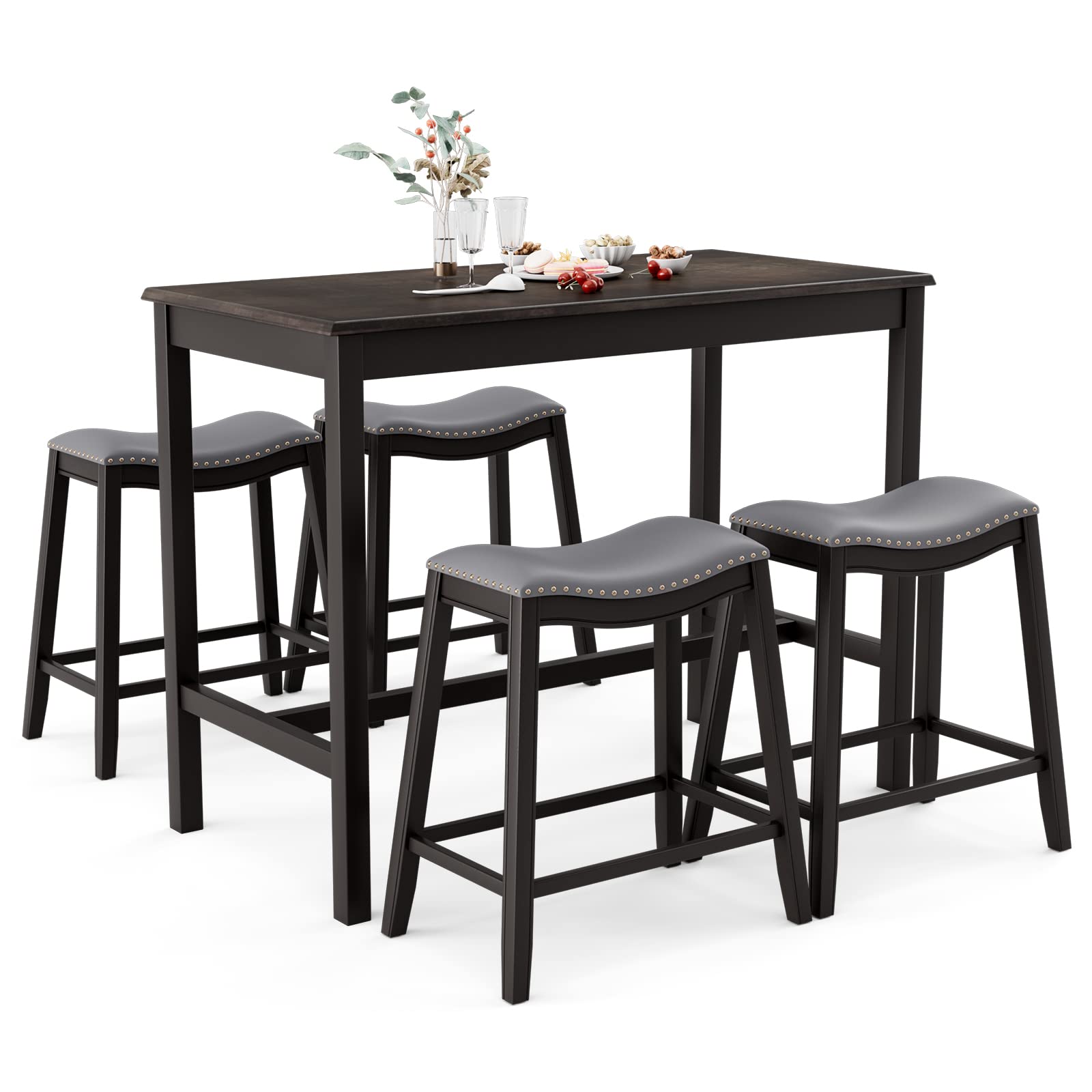 5-Piece Counter Height Bar Table & Saddle Stool Set