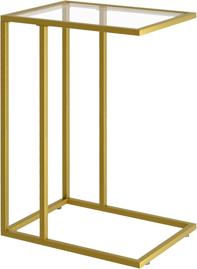 C-Shaped Side Table with Tempered Glass Top