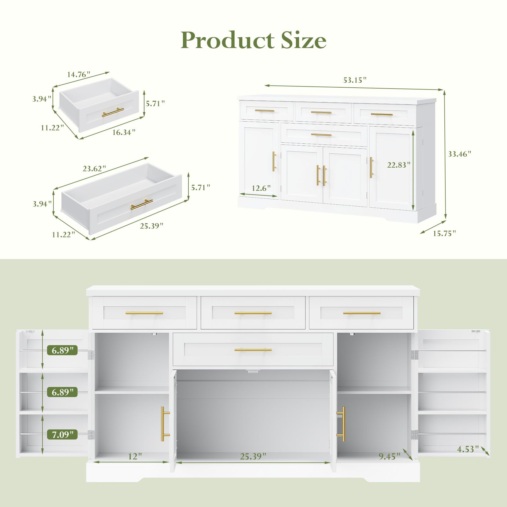54" Buffet Cabinet with Storage & 4 Drawers