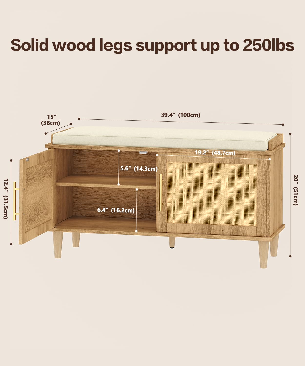 Rattan Shoe Storage Bench with Cushion