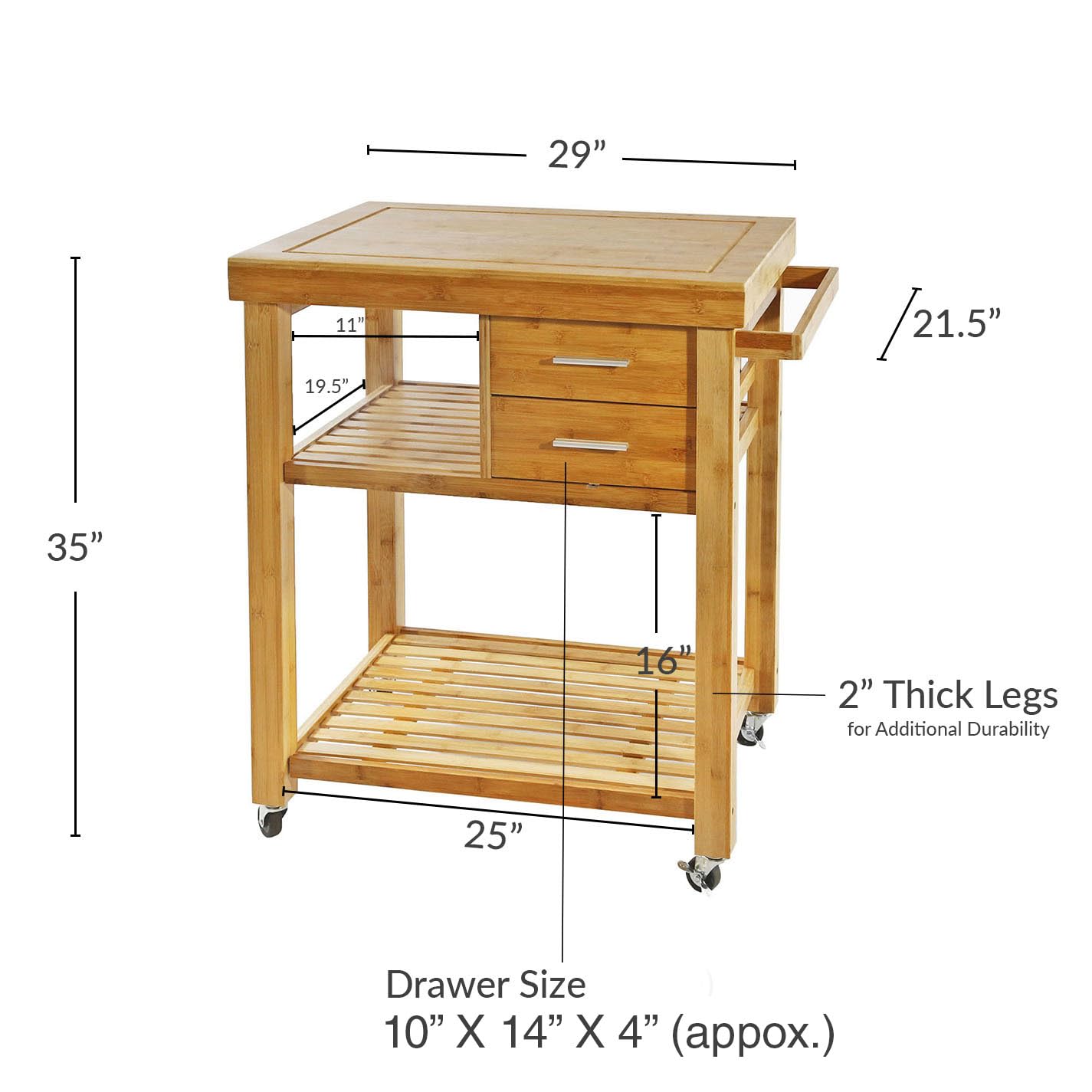 Home Aesthetics Rolling Kitchen Island Cart with Drawers Shelves, Towel Rack, Locking Casters, Butcher Block Food Prepping Cart Trolley on Wheels, Bamboo Wood