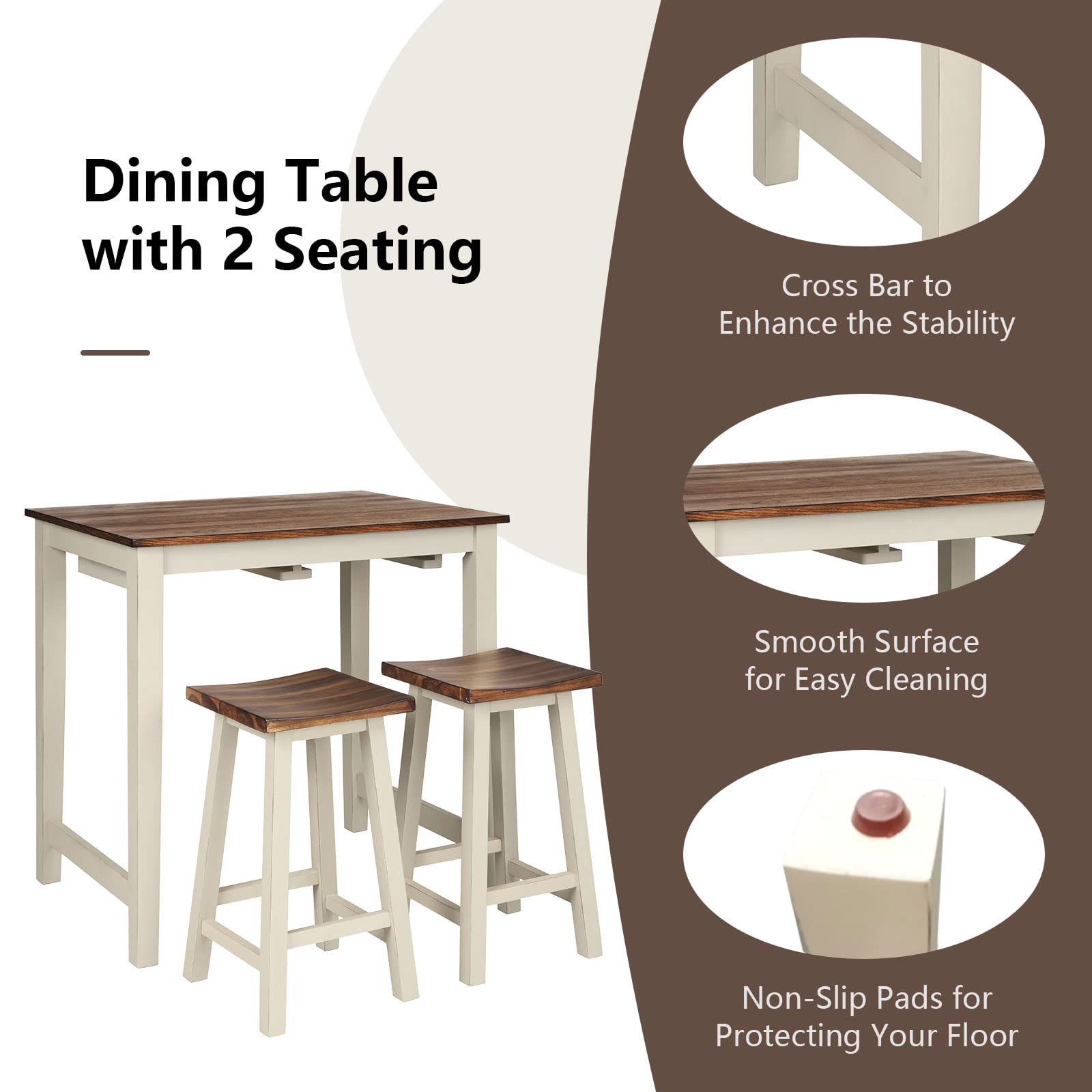 3-Piece Counter Height Dining Set with Saddle Stools