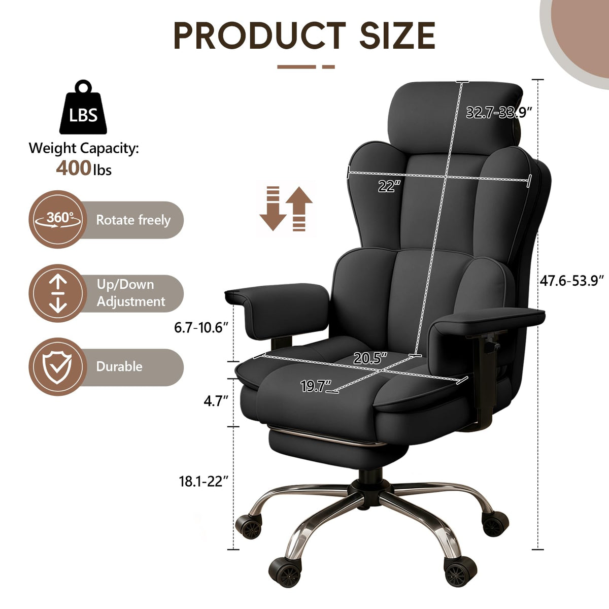 Big and Tall Office Chair, Executive Ergonomic Computer Chair for Work