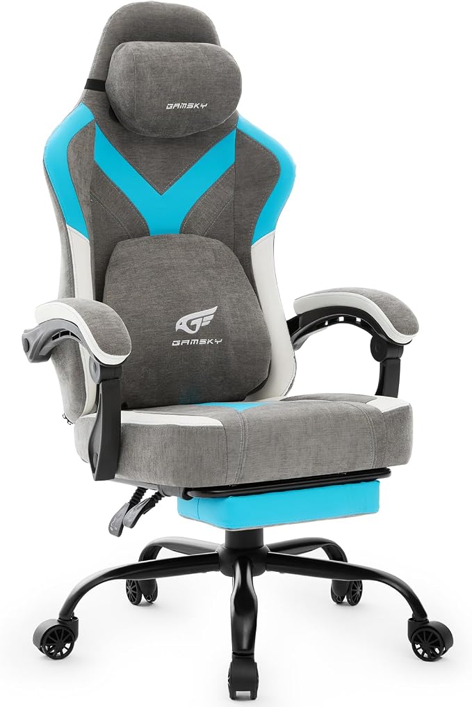 Green Chenille Gaming Chair with Footrest