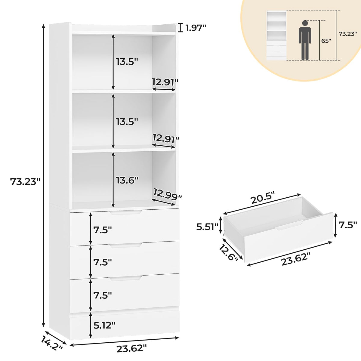 Tall Bookcase with Drawers