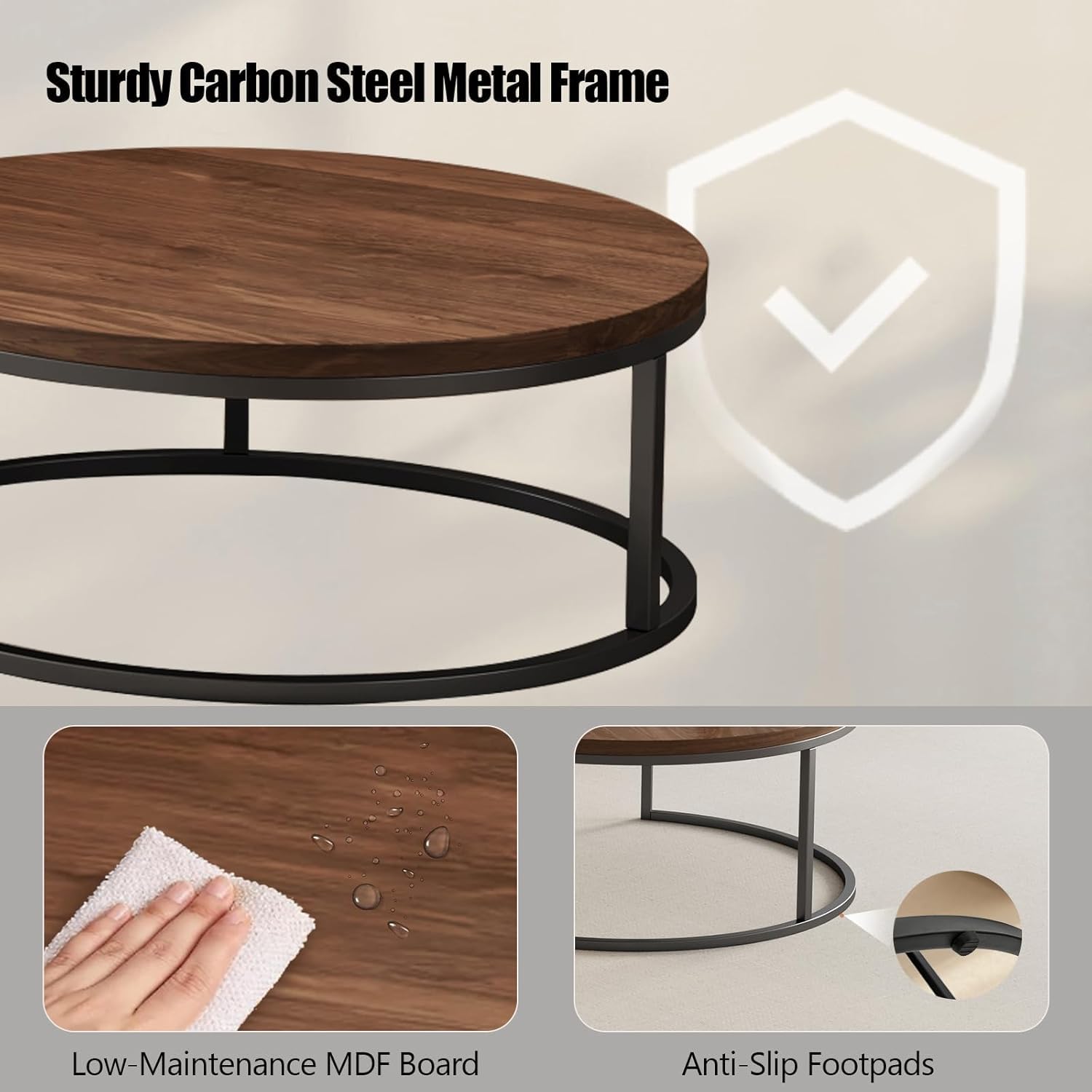 Round Nesting Coffee Table Set of 2, Modern Minimalist Accent Tables for Living Room, Bedroom, Office, Stackable Side Tables (Walnut)