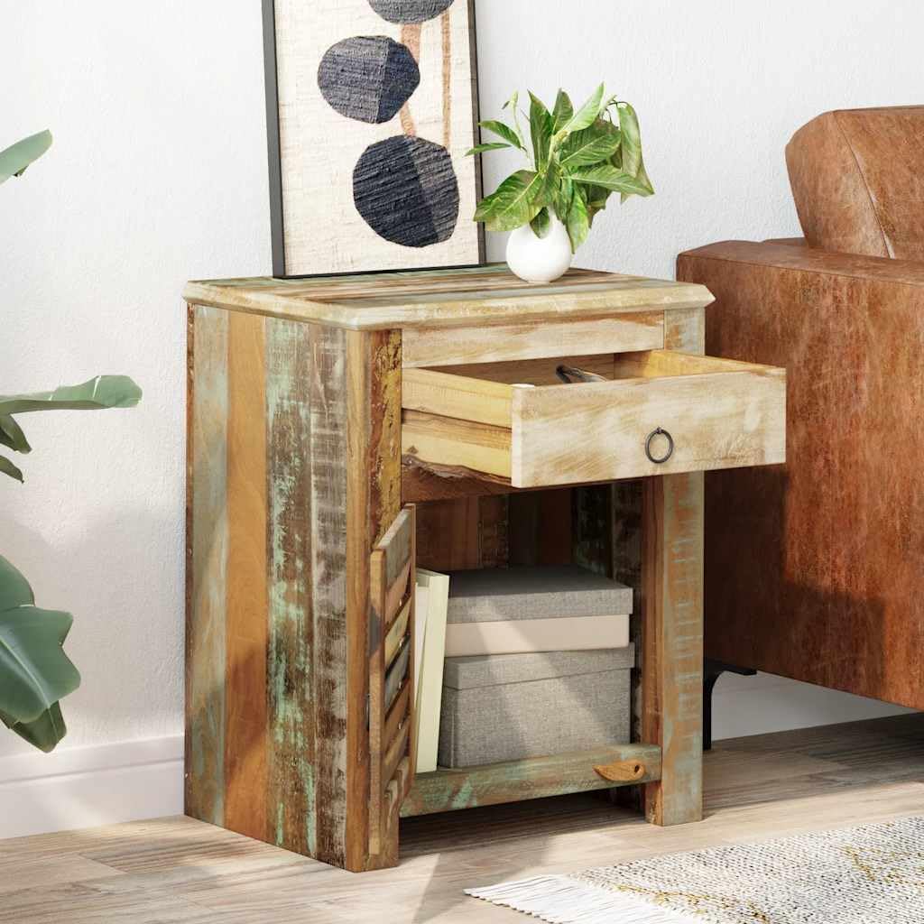 Reclaimed Wood End Table with Drawer & Cupboard