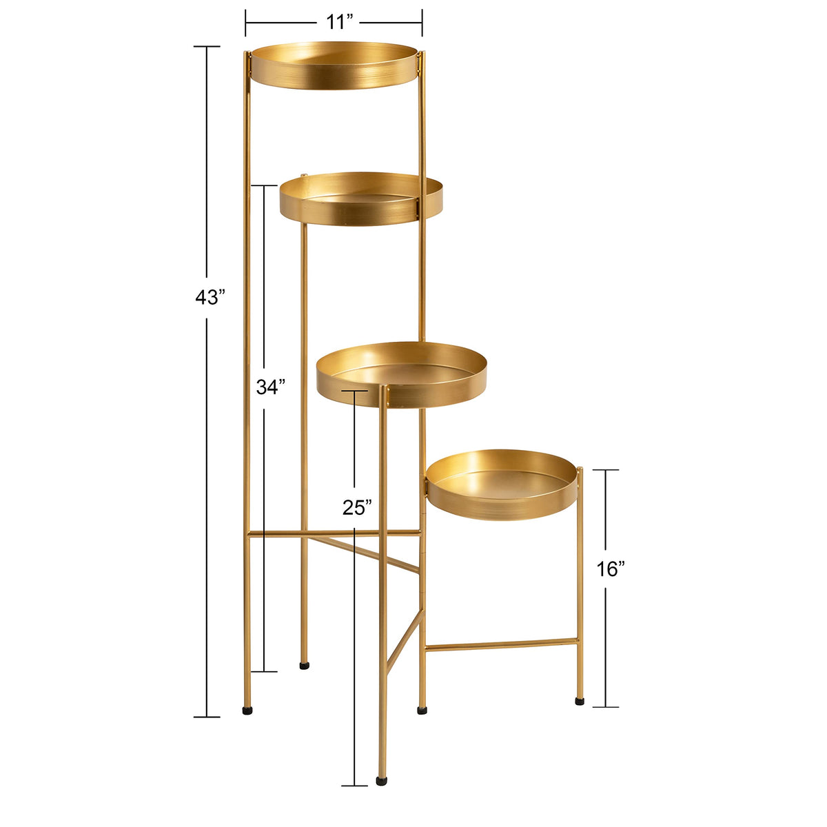 Kate and Laurel Finn Modern 4-Tier Plant Stand; 10 x 11 x 44; Gold; Folding Lightweight Plant Stand for Decorative Display and Storage