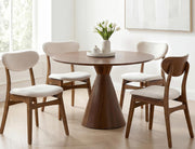 Upholstered Dining Chairs Set of 4, Mid-Century Modern, Beige & Walnut
