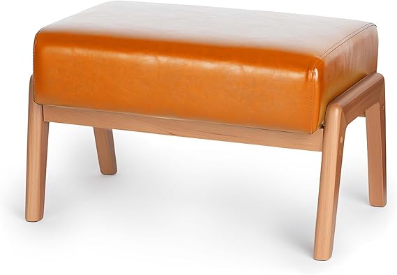 PU Leather Ottoman Footrest with Rubberwood Frame