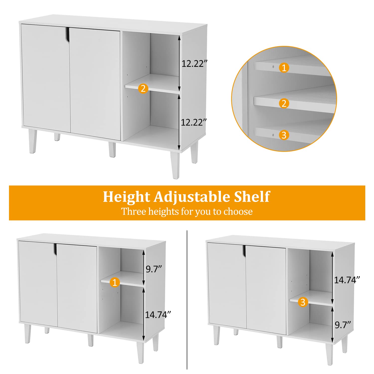 Buffet Cabinet with 2 Doors & 2 Shelves – White