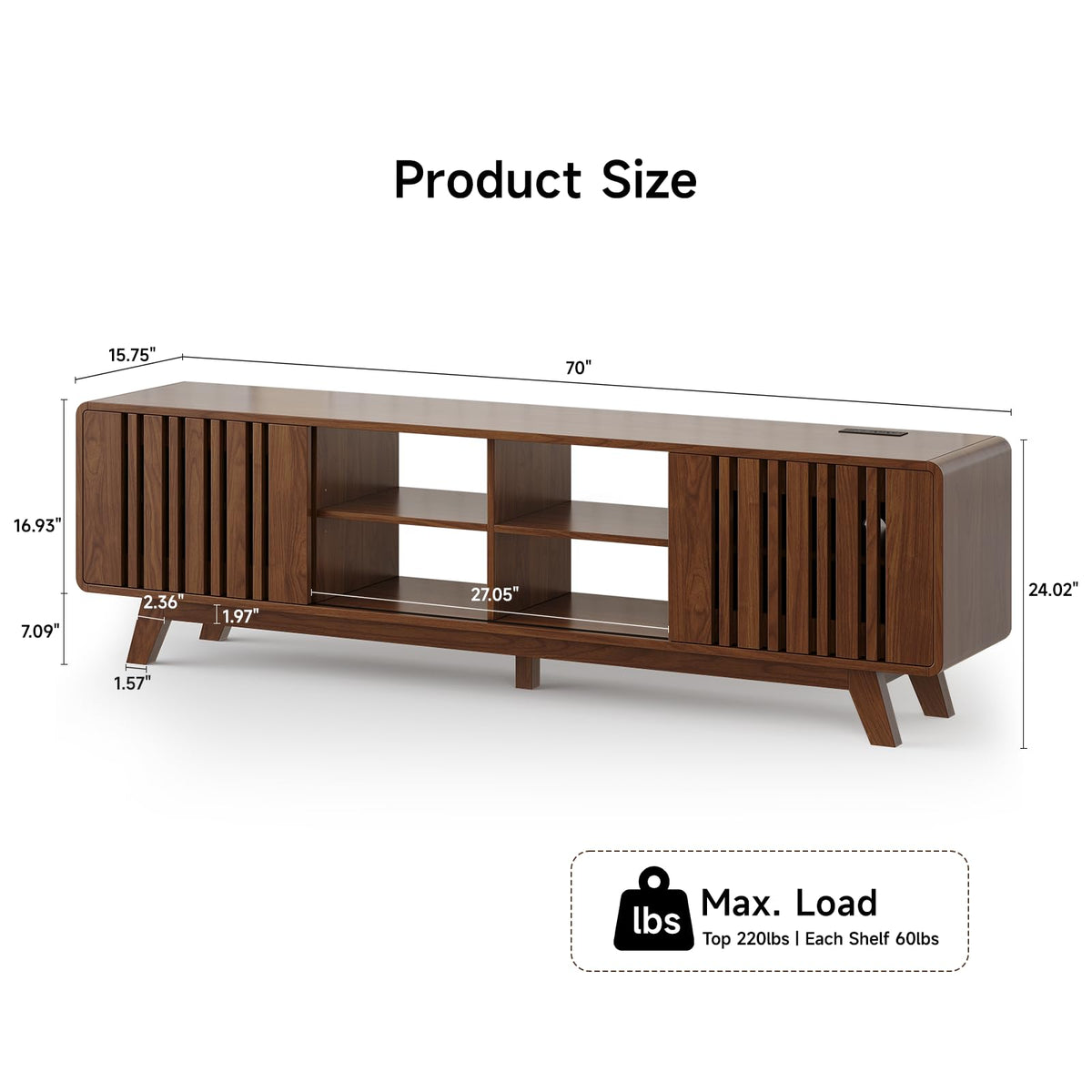 ONBRILL 70" TV Stand for TV Up to 85", Mid-Century Modern Television Stand