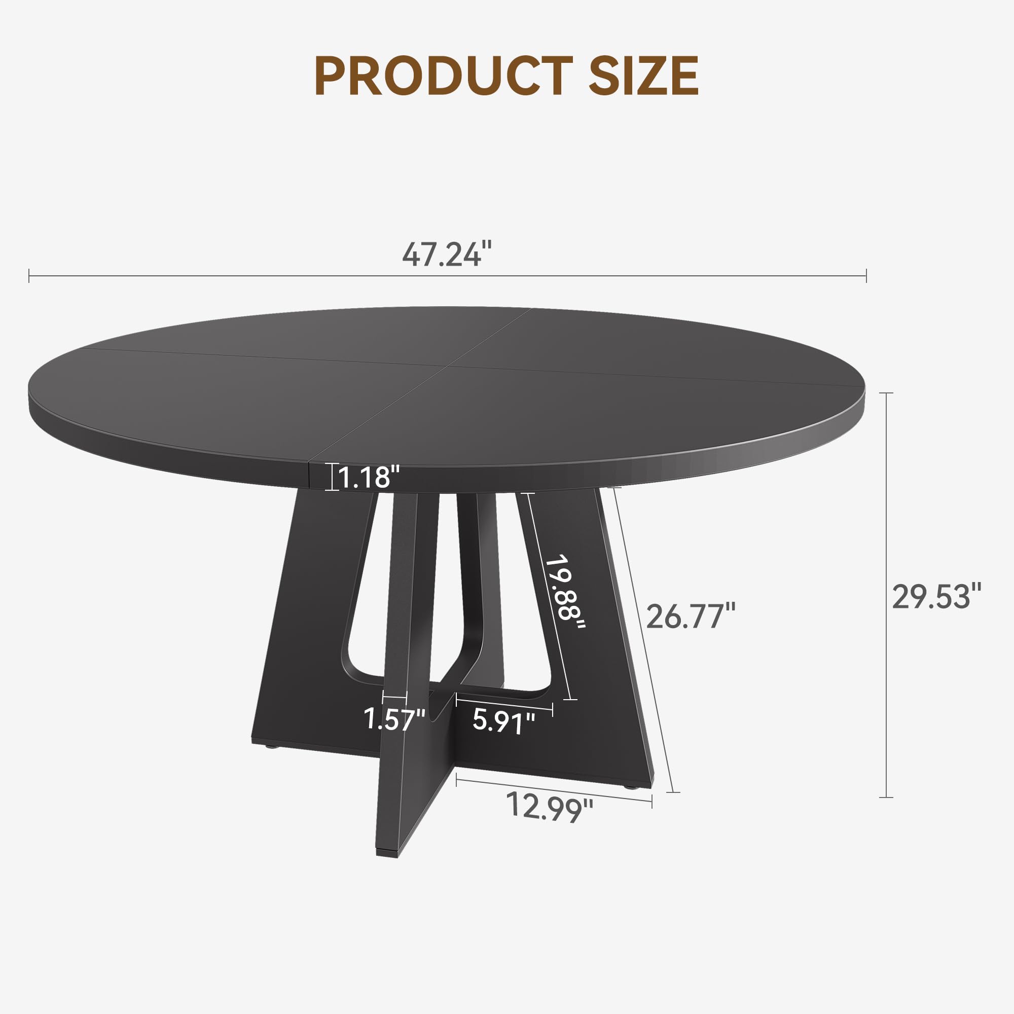 GarveeHome 47 in Round Large Dining Table Set for 4 to 6, Farmhouse Dinner Table with Wooden Top and Legs for Home Dining Room or Living Room - Grey(No Chairs)