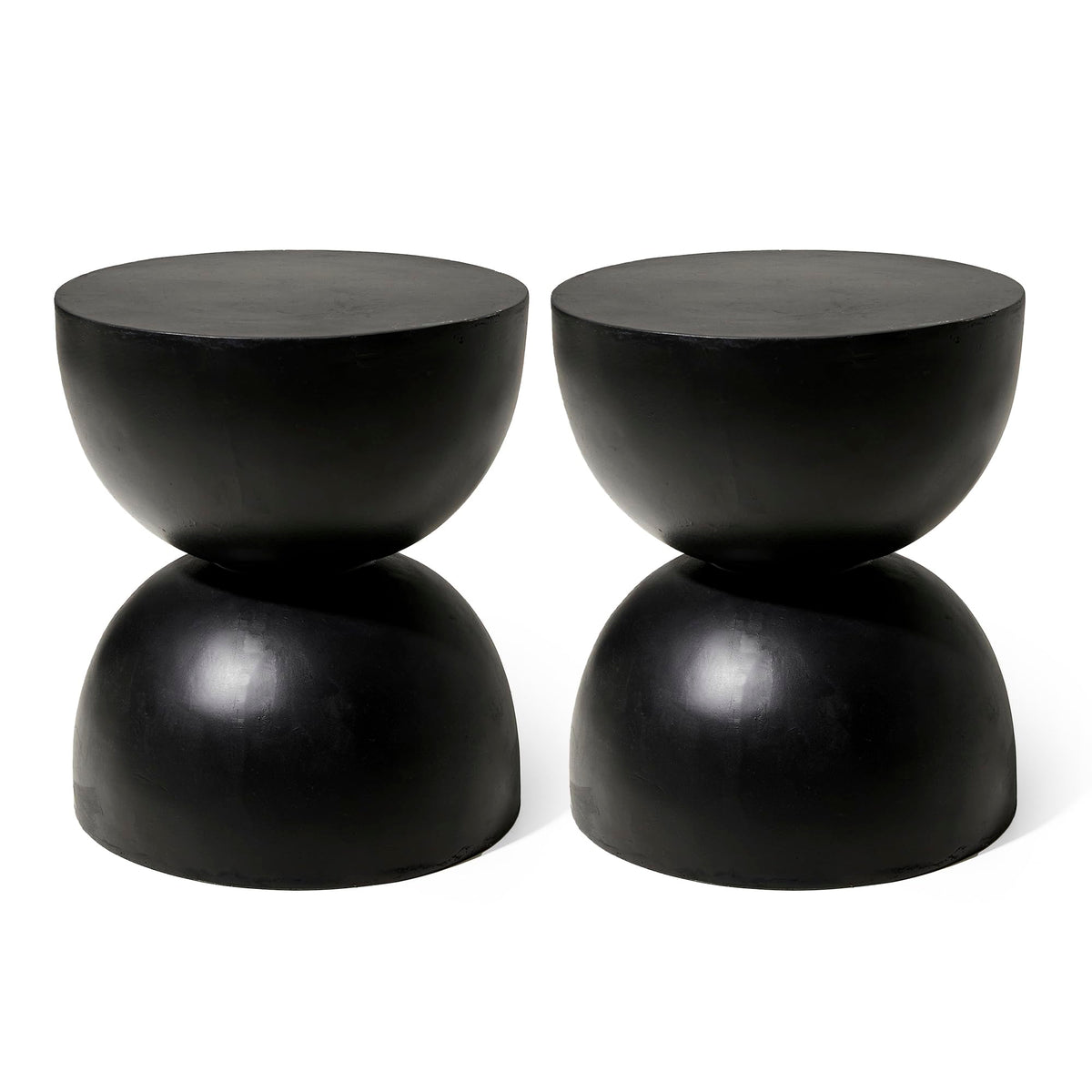 Glitzhome Outdoor Side Table, Round Small End Table with Terrazzo Finish MGO Hourglass Garden Stool, Set of 2 Lightweight Decorative Accent Table for Living Room Planter Stand Patio Pool Porch, Black