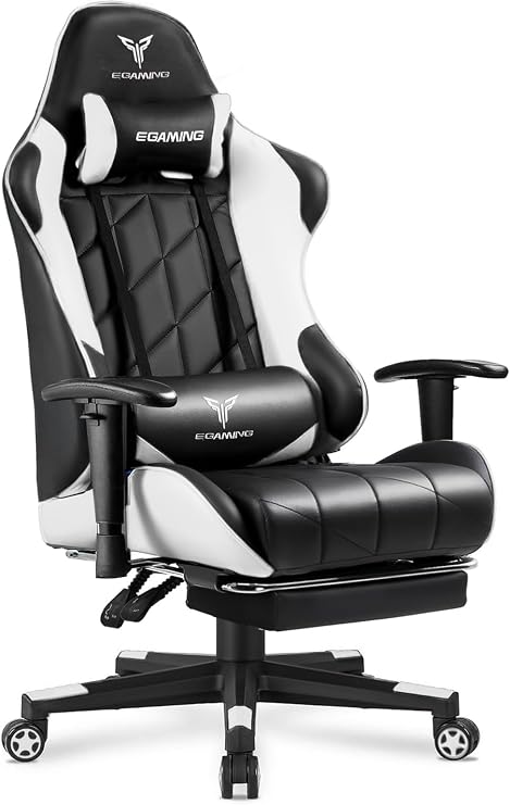 Gaming Chair with Footrest & RGB LED Lights