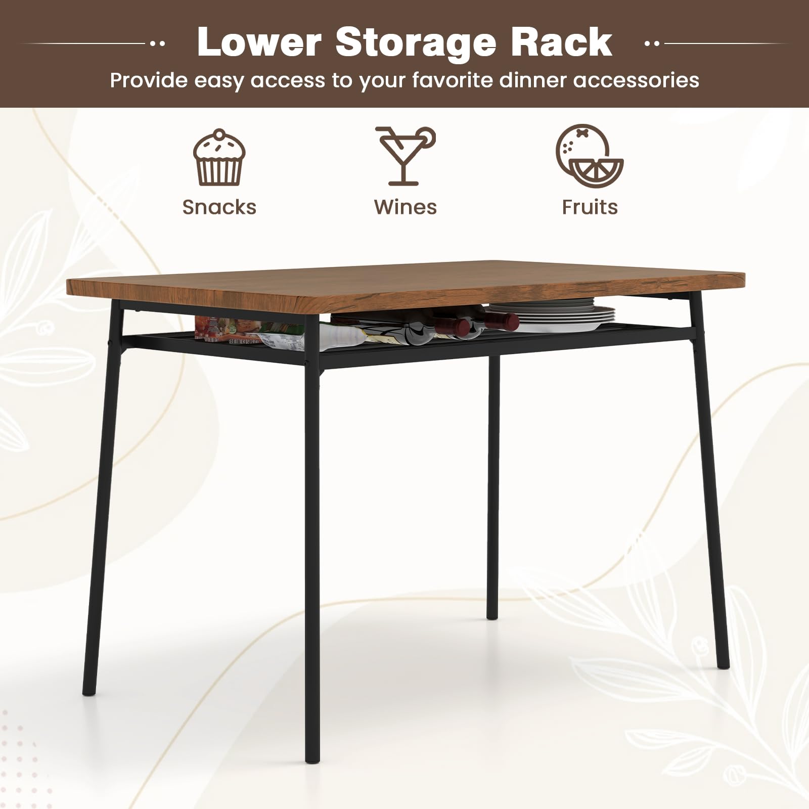 5-Piece Dining Table Set with Storage Rack
