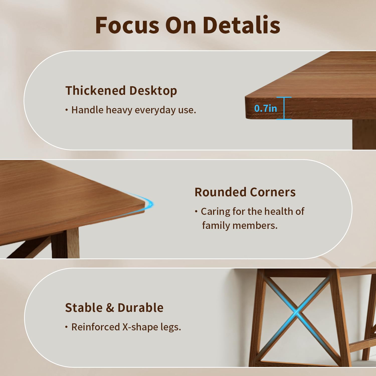 Solid Wood Computer Desk with X-Shaped Legs
