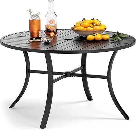 Round Outdoor Metal Dining Table with Umbrella Hole
