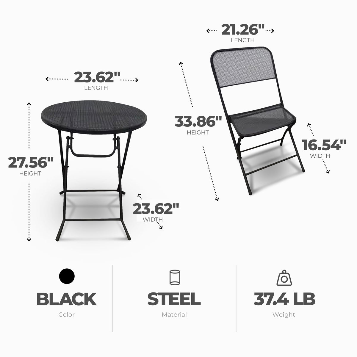 Four Seasons Courtyard Padova 3-Piece Outdoor Bistro Dining Set, Black