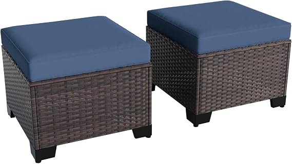 Wicker Patio Ottoman Set
