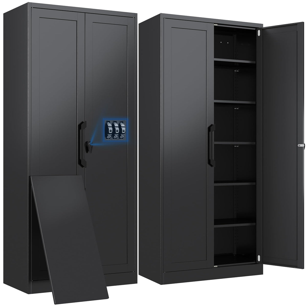 KAER Metal Storage Cabinet with Combo Lock,71" Garage Cabinet,5 Adjustable Shelves,Tall Locking Storage Cabinet,Black Lockable Tool Cabinet,Wall Mounted& Freestanding for Home,Office,Workshop,Utility