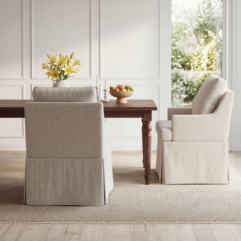 Upholstered Dining Chairs Set of 2 with Casters