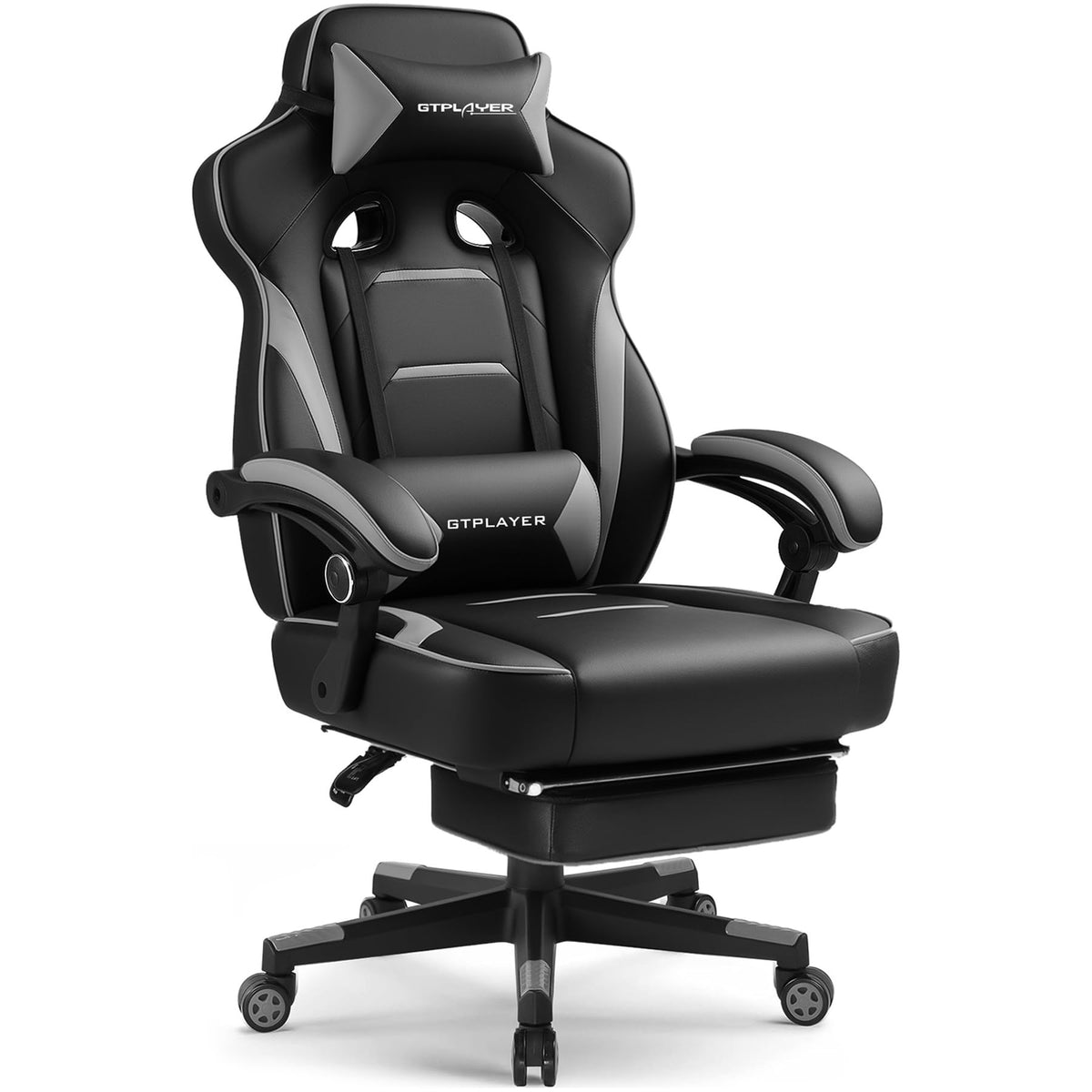 GTPLAYER Gaming Chair with Footrest, 350LBS Big and Tall Office Chair, Ergonomic High Back Lumbar Support and Recliner for Back Pain Relief, Moon Gray