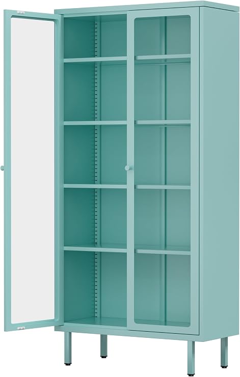 Metal & Glass Display Cabinet with Adjustable Shelves
