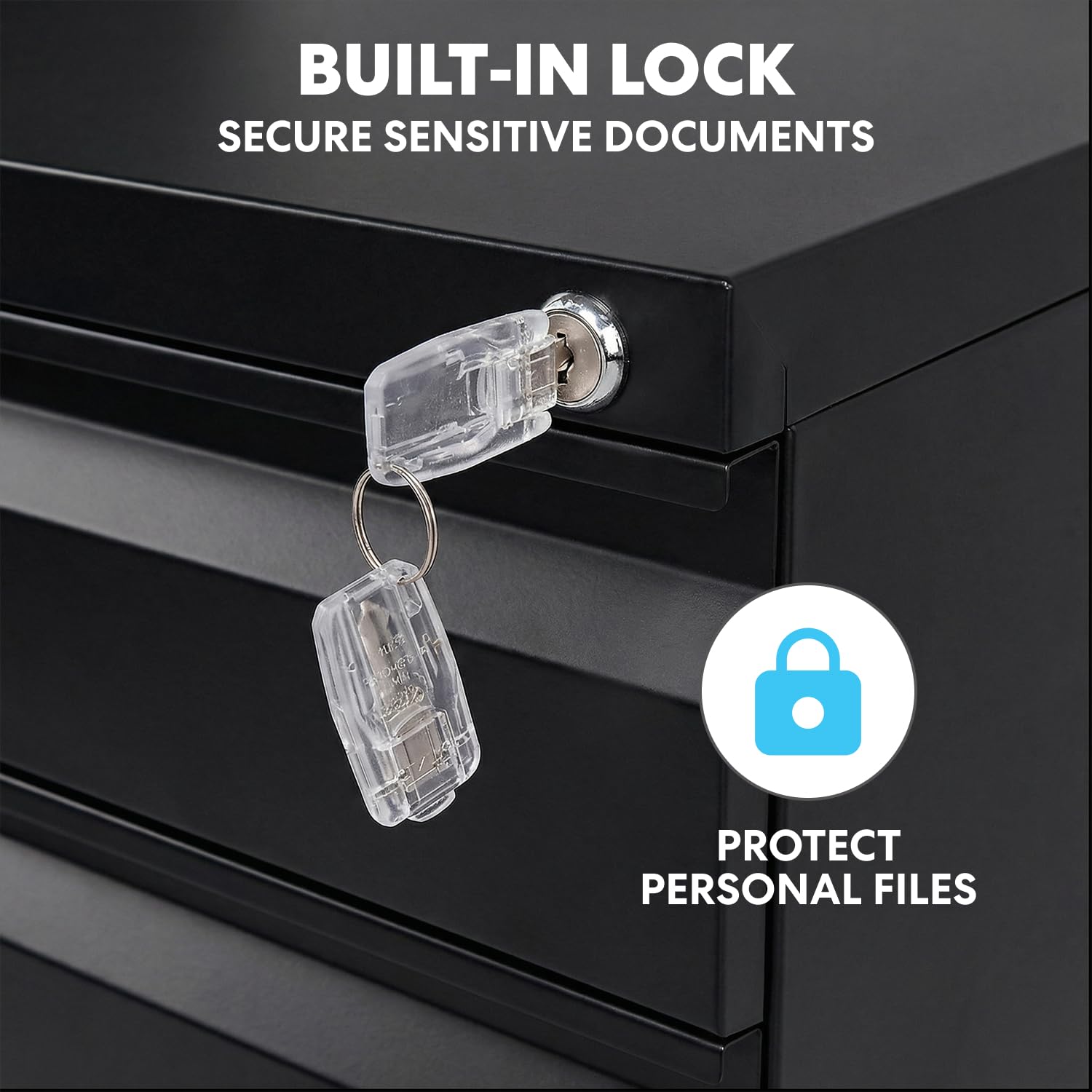 3-Drawer Rolling Metal File Cabinet with Lock