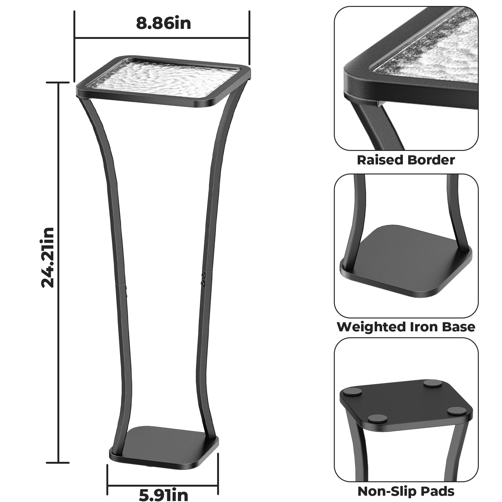 Square Glass Top Side Table with Iron Pedestal Base