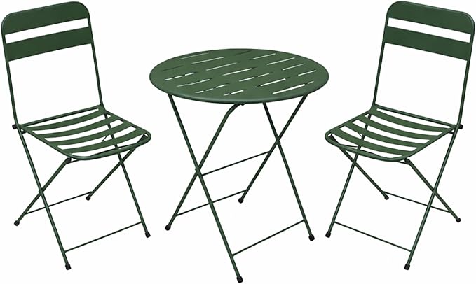 3-Piece Metal Folding Bistro Set with 20" Round Table & 2 Chairs