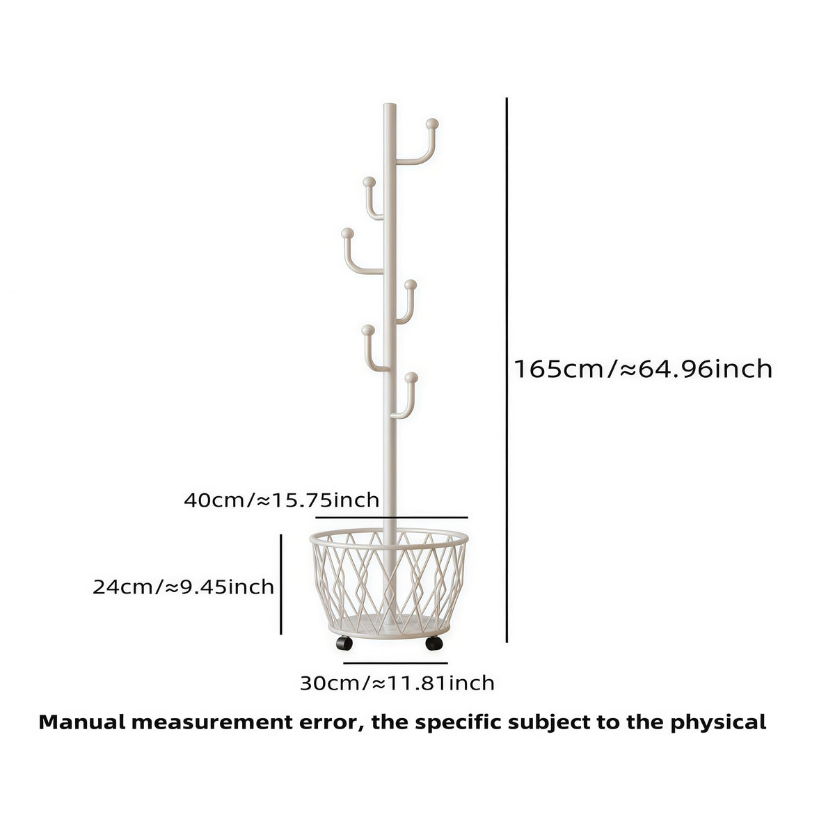 CBBZJY Off-White Moveable Cactus Metal Coat Rack with Basket Freestanding