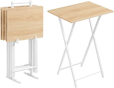 Folding TV Tray Tables Set of 4 with Storage Rack