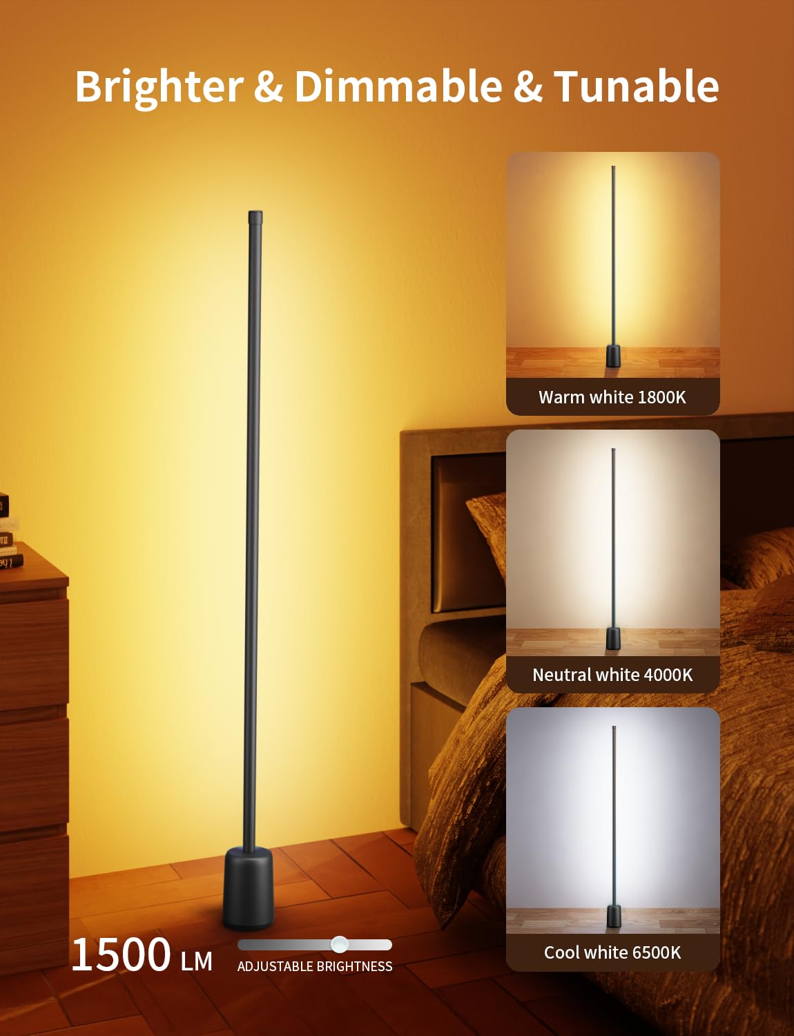 RGB Corner Floor Lamp with Music Sync & Voice Control