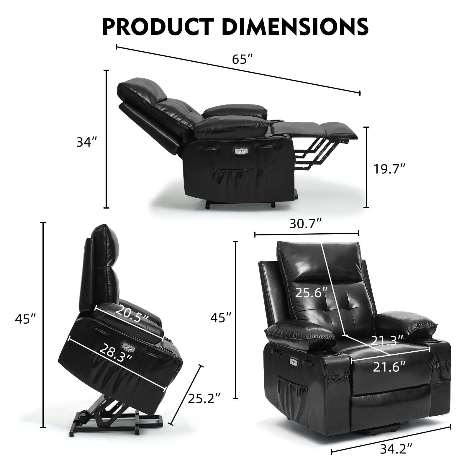 Polar Aurora Power Lift Chair for Elderly,Electric Recliner Chair with Vibrating Massage & Heating,Living Room Chair with Thickened armrest,USB Ports,2 Cup Holders